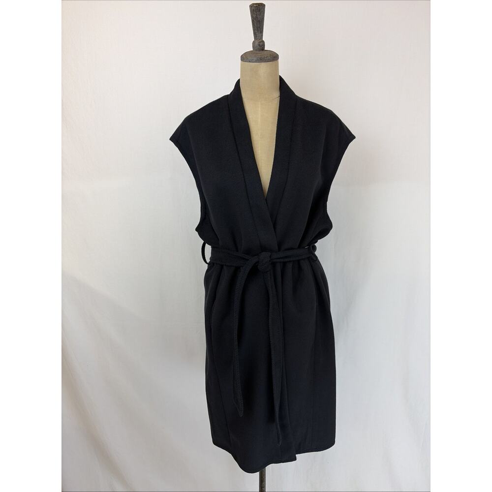 NWT Oat NY Black Long Vest Belted Closure Side Slits #0627 MED